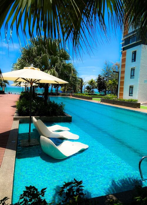 Fasiliti Timurbay Kuantan - Kemudahan homestay termasuk kolam renang, pantai, dan kawasan rekreasi