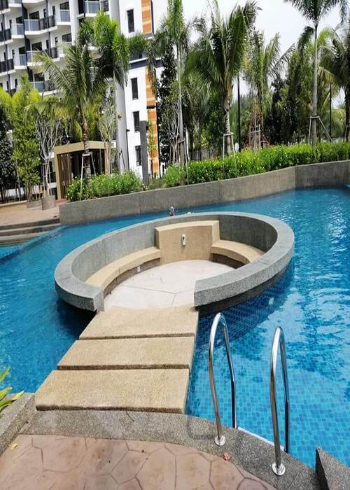 Fasiliti Timurbay Kuantan - Kemudahan homestay termasuk kolam renang, pantai, dan kawasan rekreasi